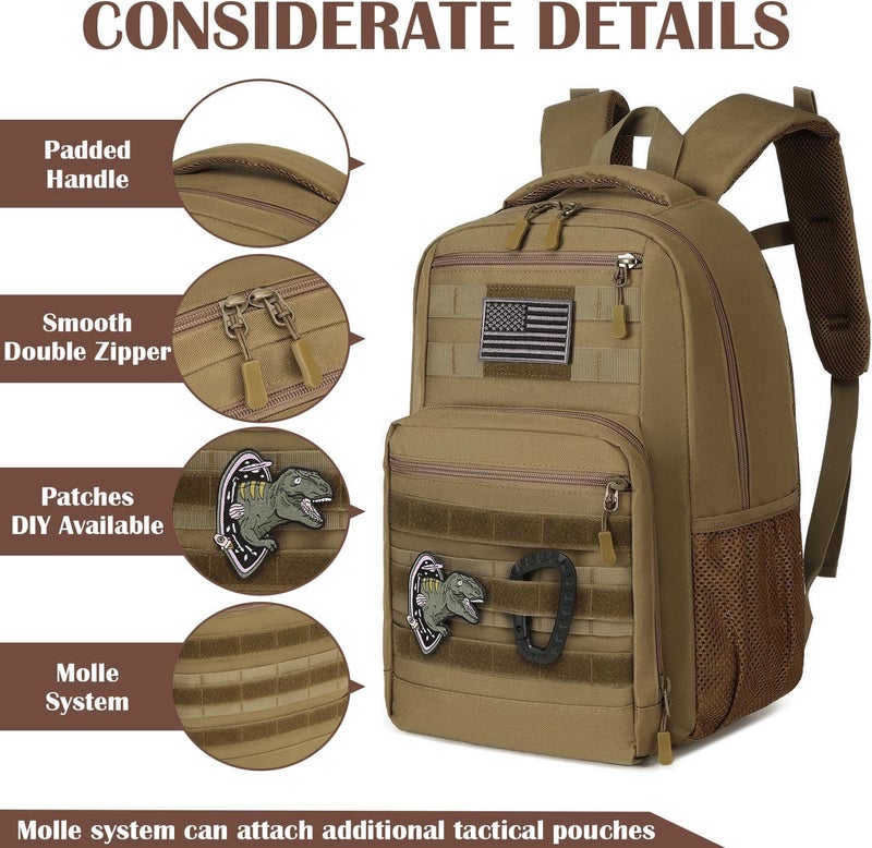 SunForMorning Kids Tactical Backpack Army Molle Bookbag Military Boys Backpack for School, Outdoor, Camping, Brown - Image 4